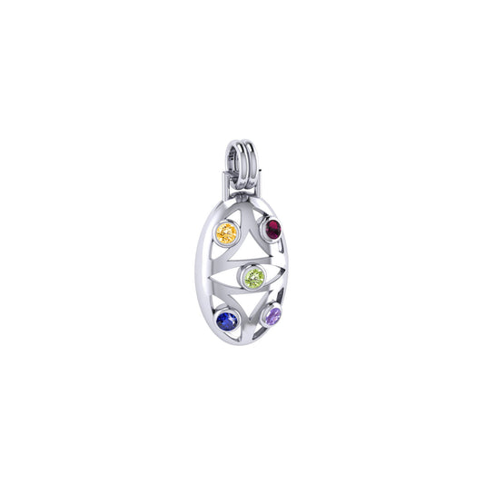 Oval Flower Of Life Sterling Silver Pendant With Gem TPD440