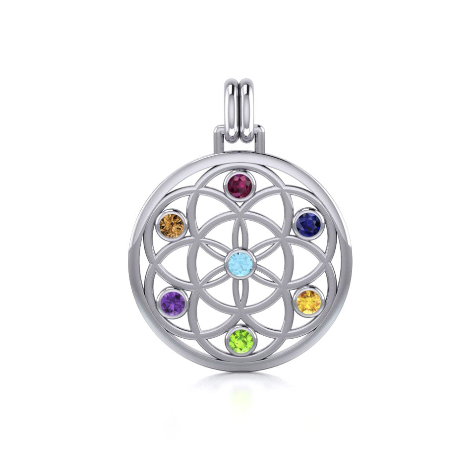 Flower of Life with powerful life force Sterling Silver With Chakra Stone  Pendant TPD452