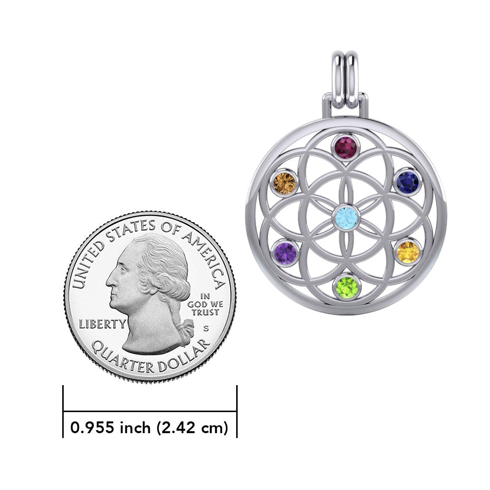 Flower of Life with powerful life force Sterling Silver With Chakra Stone  Pendant TPD452