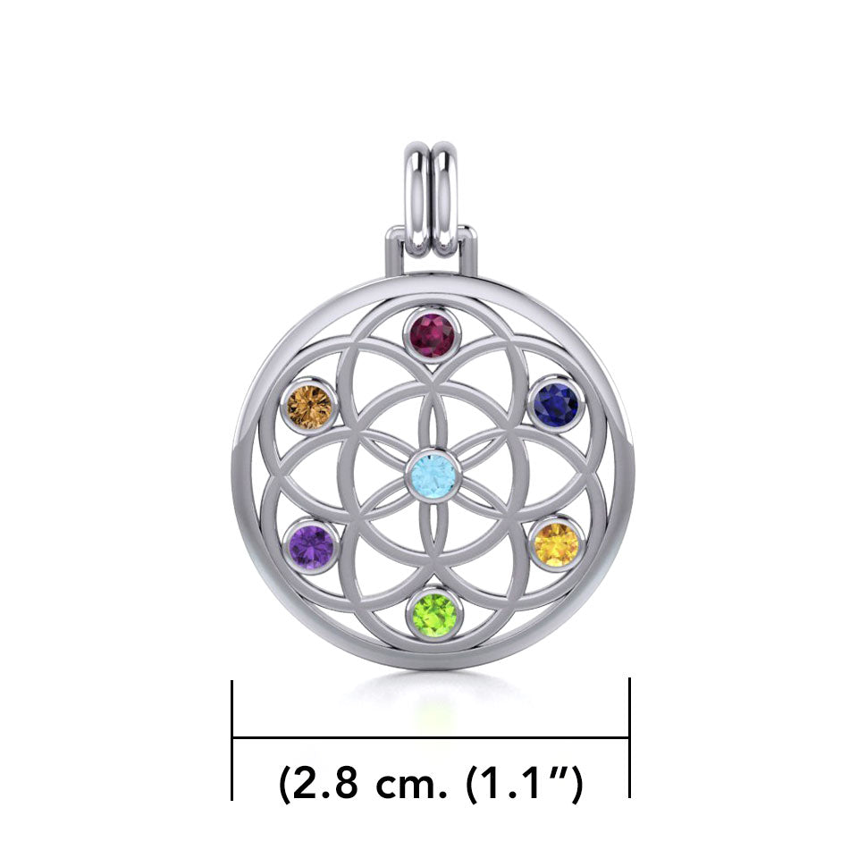 Flower of Life with powerful life force Sterling Silver With Chakra Stone  Pendant TPD452