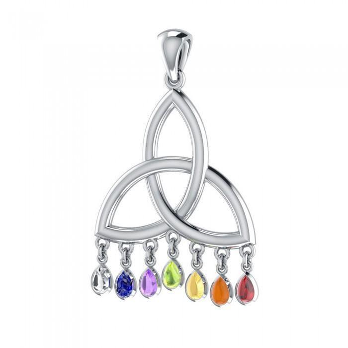 The life significance of three ~ Celtic Knotwork Triquetra Sterling Silver Pendant Jewelry with Chakra Gemstones TPD461