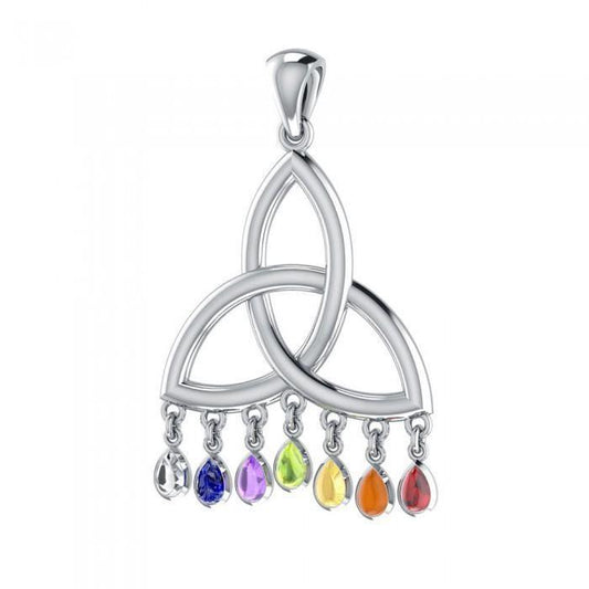 The life significance of three ~ Celtic Knotwork Triquetra Sterling Silver Pendant Jewelry with Chakra Gemstones TPD461