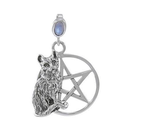 Cat Familiar Protection Pentacle Sterling Silver Pendant TPD4733