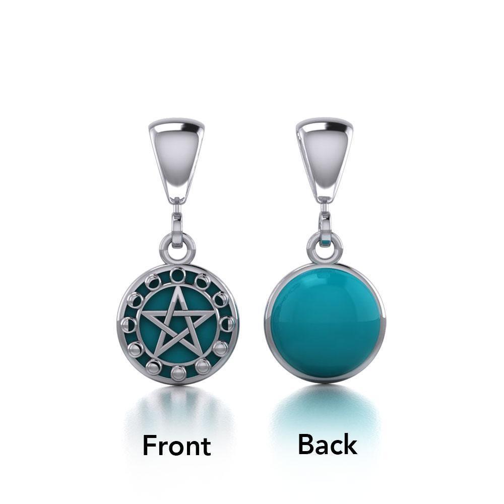 Pentacle with Moon Phases Sterling Silver Flip Pendant TPD477