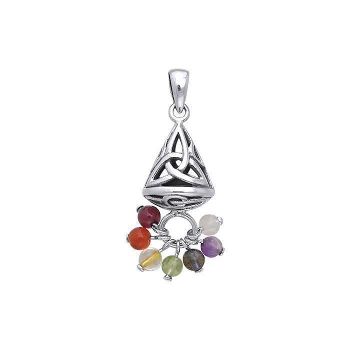 Celtic Knotwork Triquetra Sterling Silver Pendant Jewelry with Chakra Gemstones TPD482