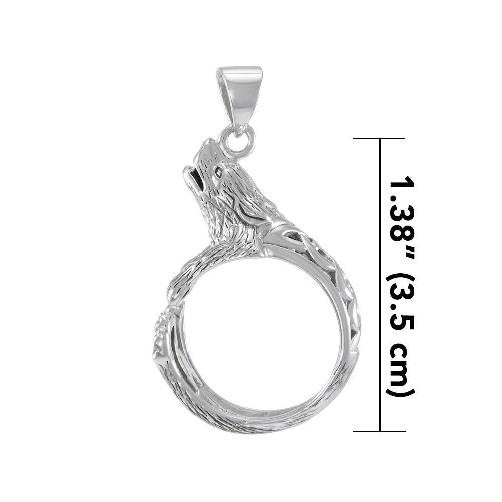 Sterling Silver Howling Celtic Wolf Pendant TPD4852