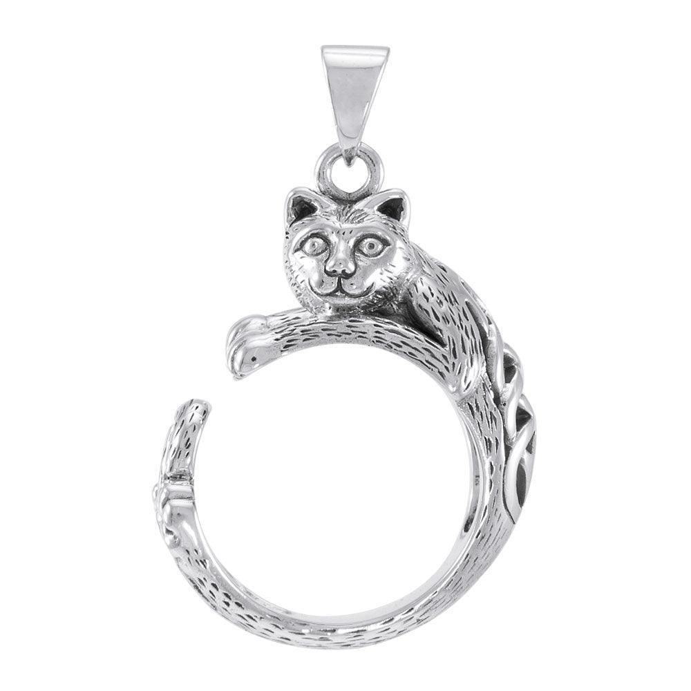 Sterling Silver Celtic Cat Pendant TPD4853