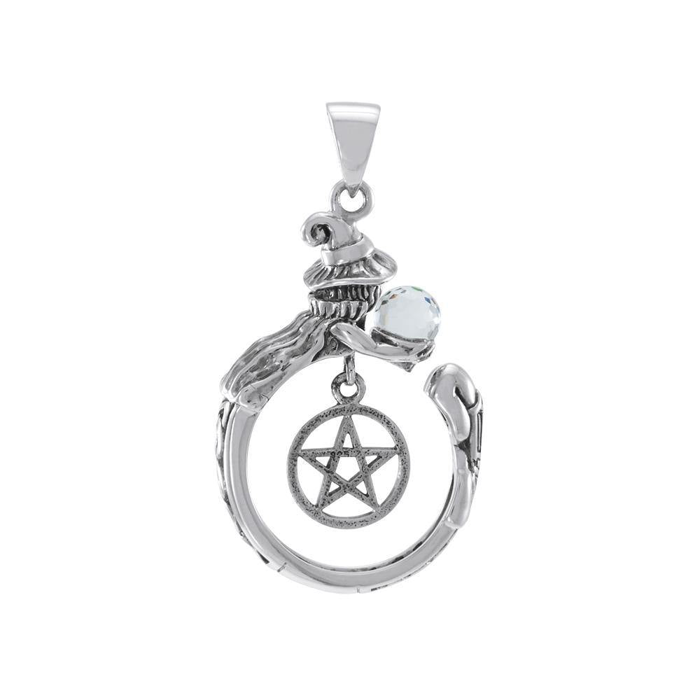 Witch Sterling Silver Pendant with Crystal ball TPD4857