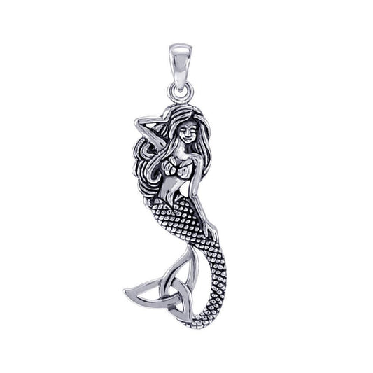 Mermaid Goddess with Trinity Knot Tail Sterling Silver Pendant TPD4938