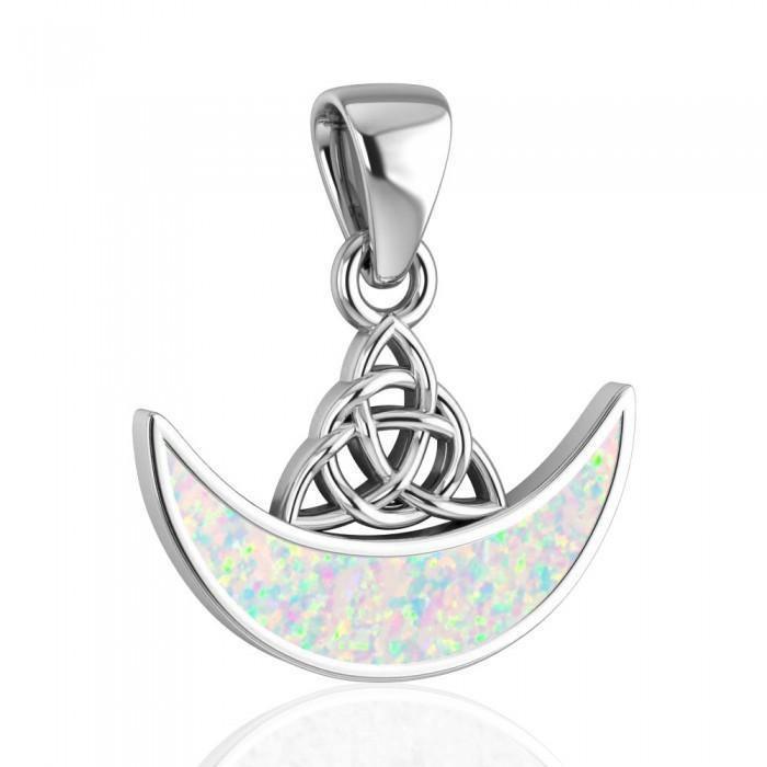Celtic Knotwork Triquetra with Inlaid Crescent Moon Sterling Silver Pendant with Gemstone TPD4952