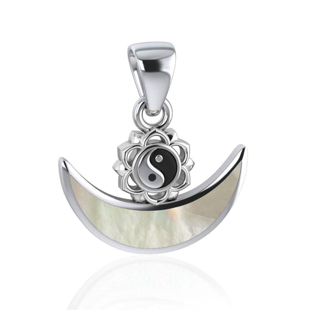 Yin Yang Symbol with inlaid Crescent Moon Sterling Silver Pendant TPD4954