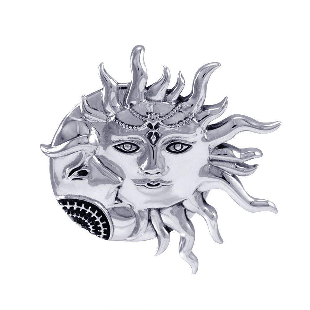 Sun and Crescent Moon Sterling Silver Pendant TPD4969