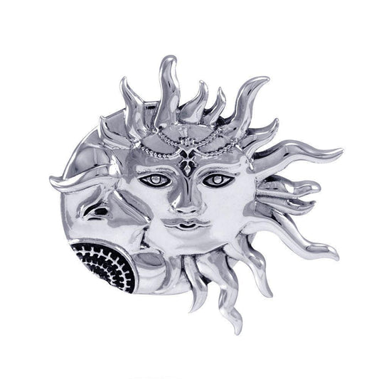 Sun and Crescent Moon Sterling Silver Pendant TPD4969