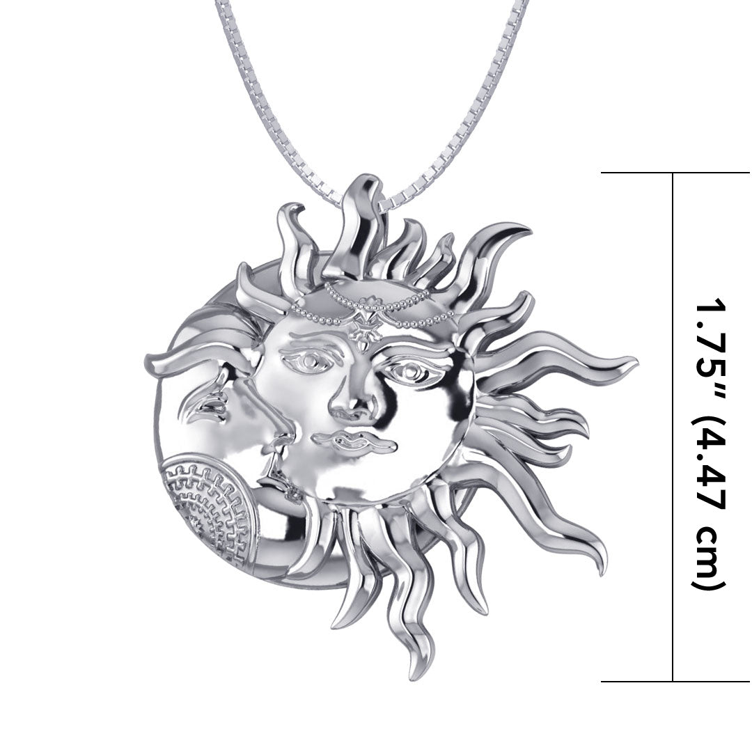 Sun and Crescent Moon Sterling Silver Pendant TPD4969