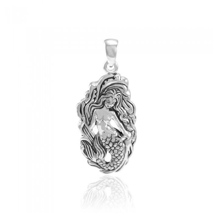 Mermaid Goddess with Wave Sterling Silver Pendant TPD5010
