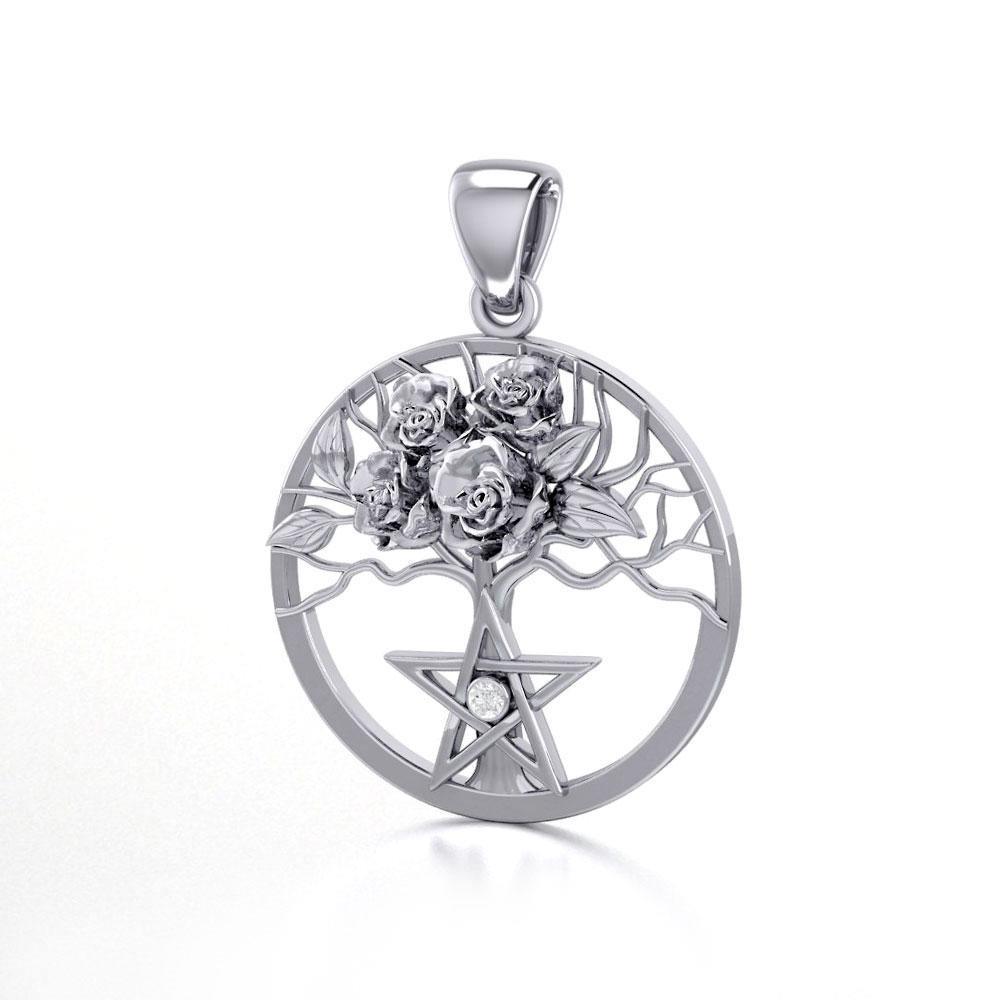 Tree of Life with Roses Silver Pendant with Gemstone TPD5048