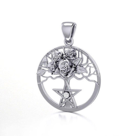Tree of Life with Roses Silver Pendant with Gemstone TPD5048