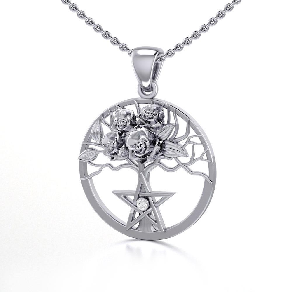 Tree of Life with Roses Silver Pendant with Gemstone TPD5048