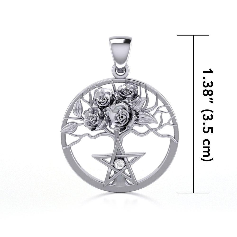 Tree of Life with Roses Silver Pendant with Gemstone TPD5048