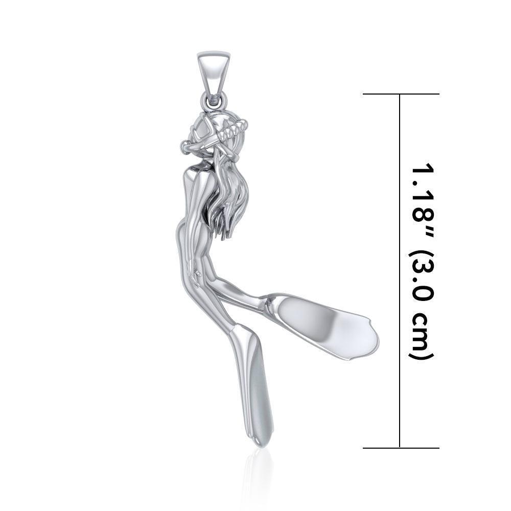 Female Free Diver Silver Pendant TPD5065 - Wholesale Jewelry