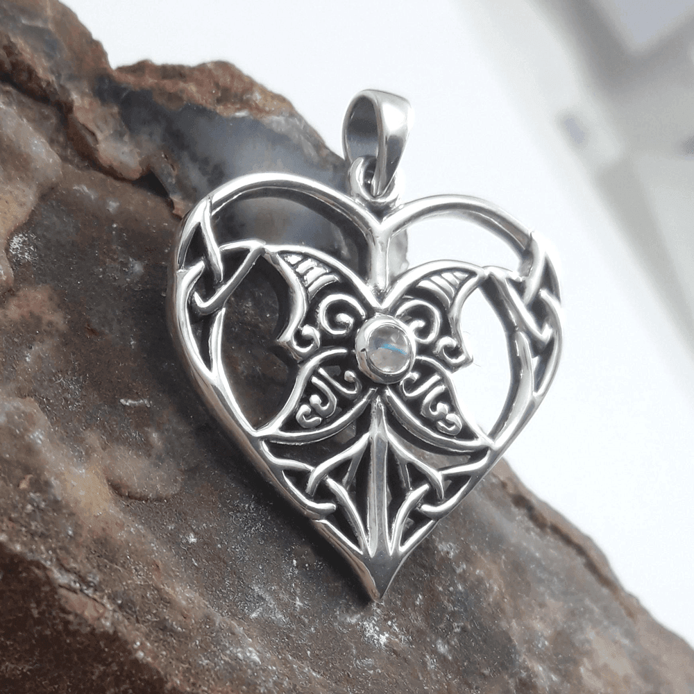 Celtic Triple Goddess Love Peace Sterling Silver Pendant with Gemstone TPD5105