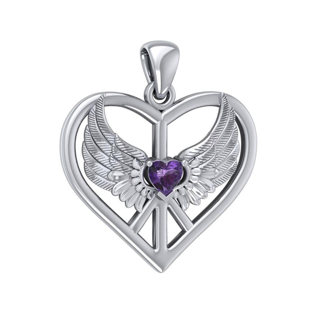 Wrapped in the Wings of an Angel ~ Sterling Silver Peace Symbol Pendant Jewelry TPD5109 - peterstone.dropshipping