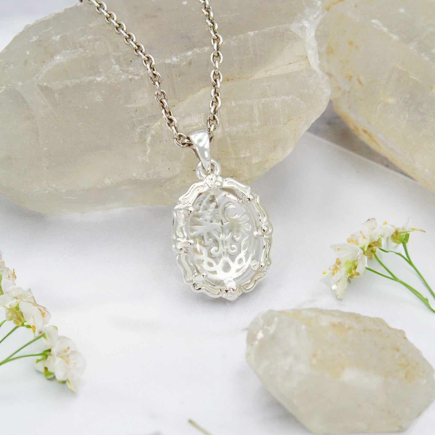 Tree of Life Sterling Silver Pendant with Genuine White Quartz TPD5113 - peterstone.dropshipping