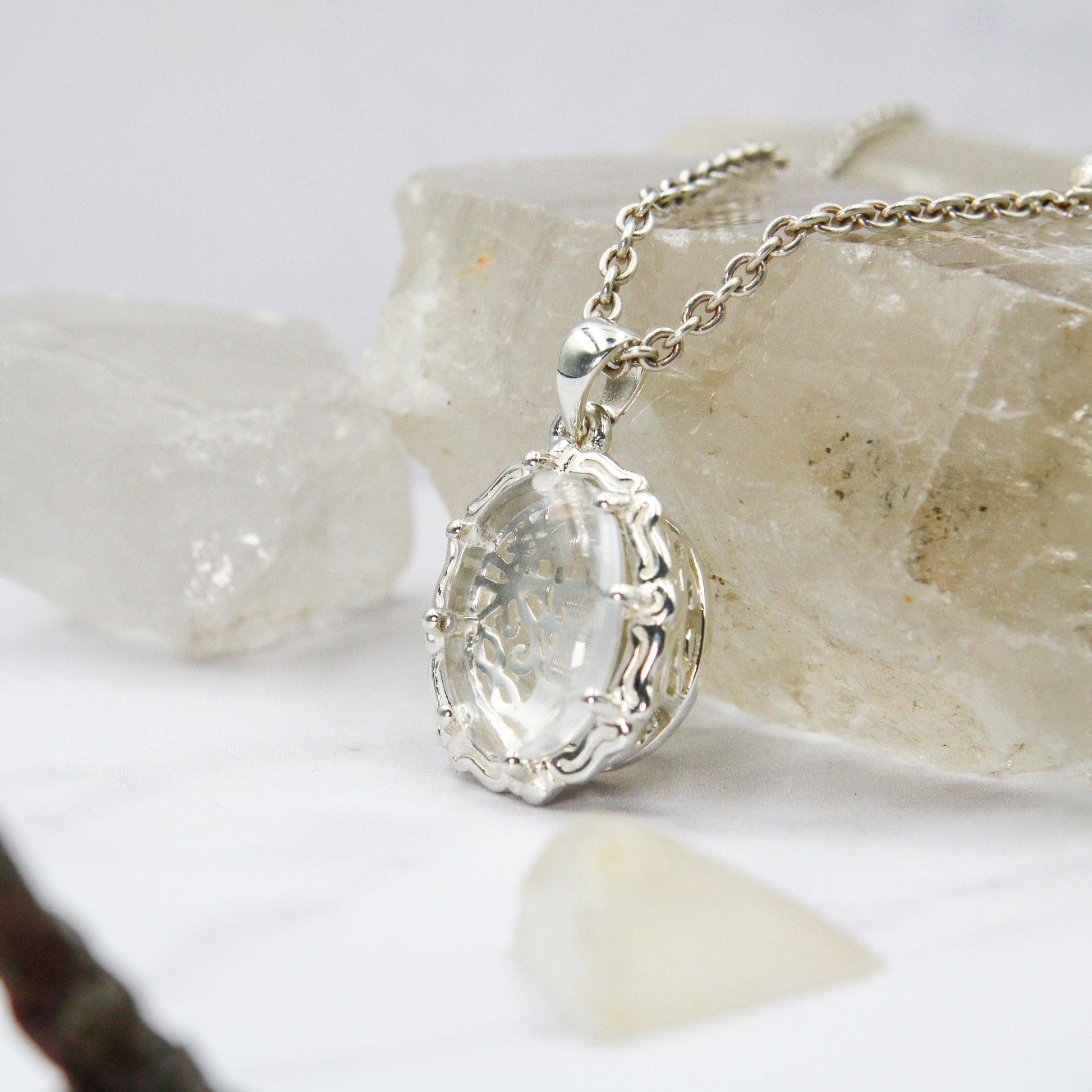 Tree of Life Sterling Silver Pendant with Genuine White Quartz TPD5113 - peterstone.dropshipping