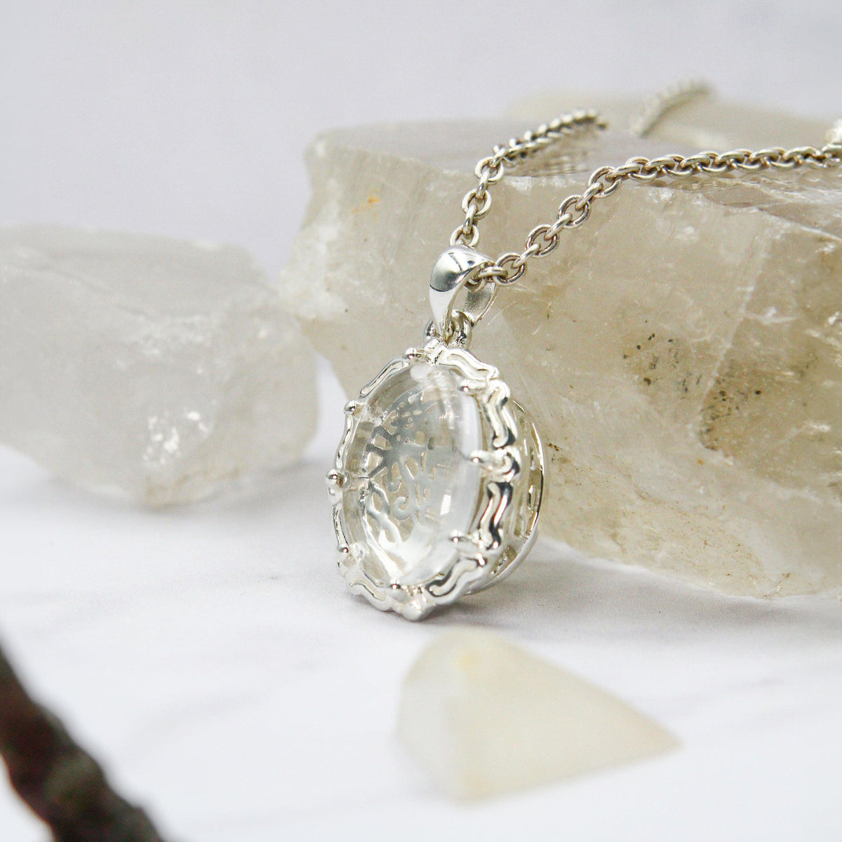 Tree of Life Sterling Silver Pendant with Genuine White Quartz TPD5113 - Wholesale Jewelry