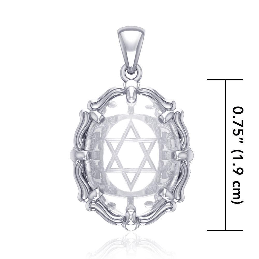 Star of David Sterling Silver Pendant with Genuine White Quartz TPD5117