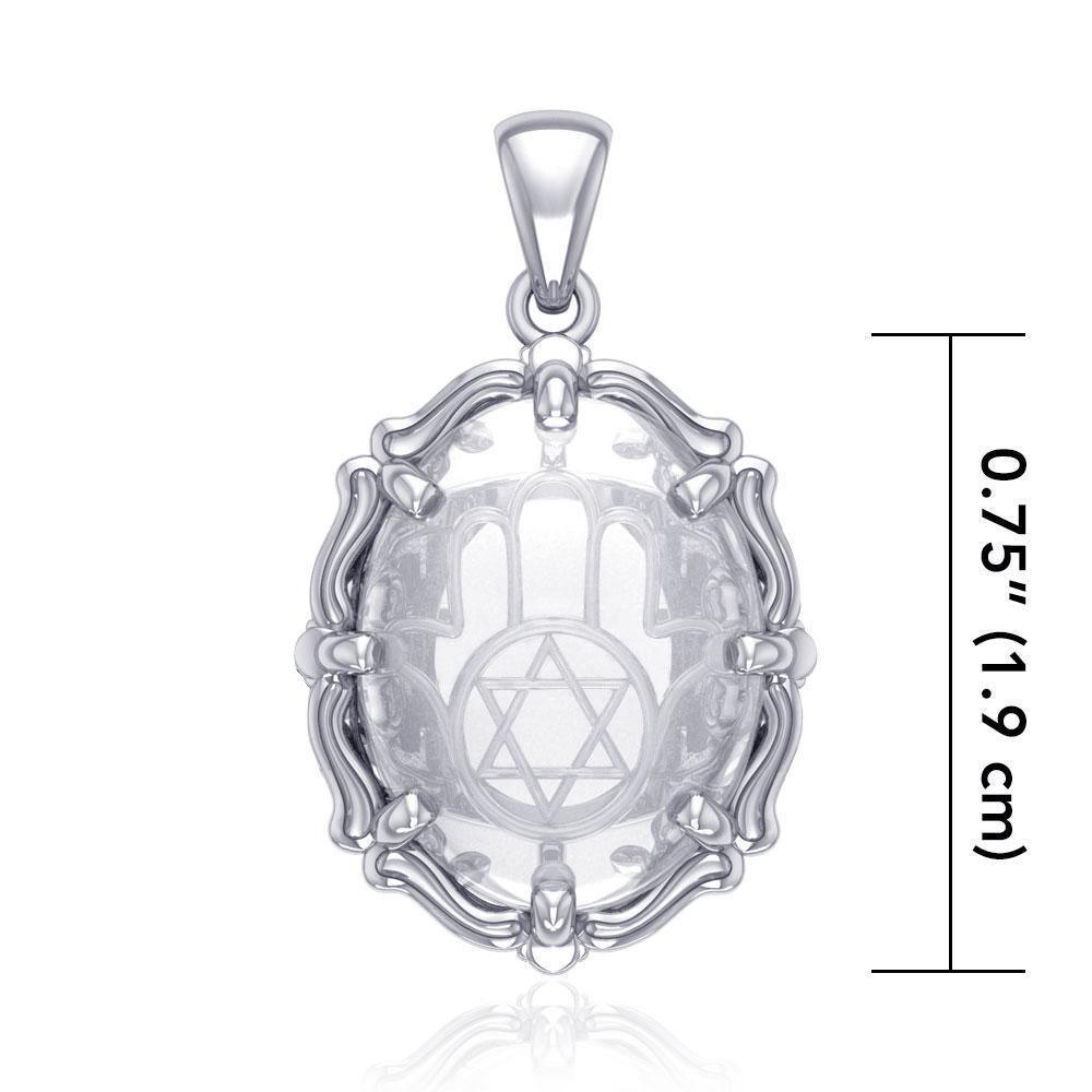 Hamsa Hand and Star of David Sterling Silver Pendant with Genuine White Quartz TPD5128