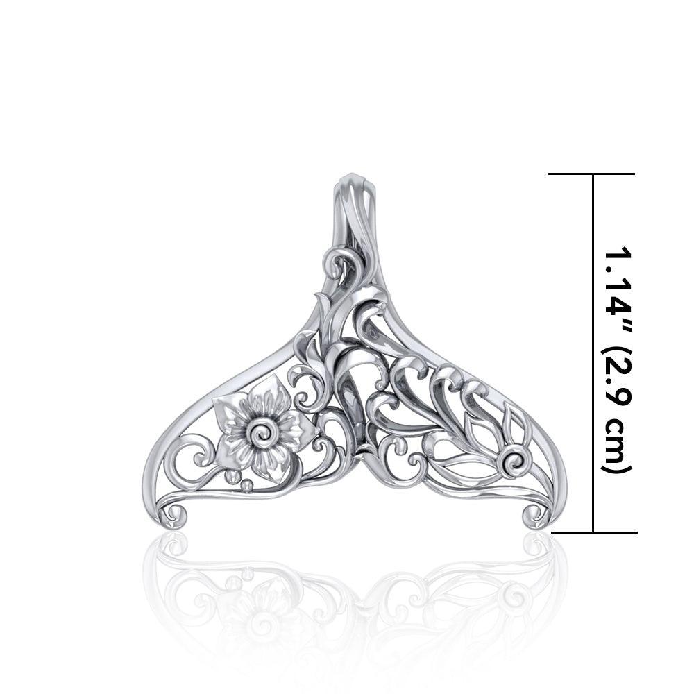 The graceful tale ~ Sterling Silver Whale Tail Filigree Pendant Jewelry TPD5145