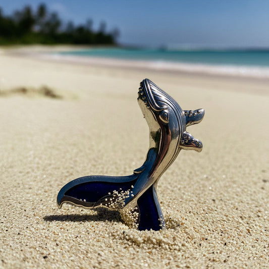 Humpback Whale Tail Sterling Silver Pendant with Enamel TPD5177