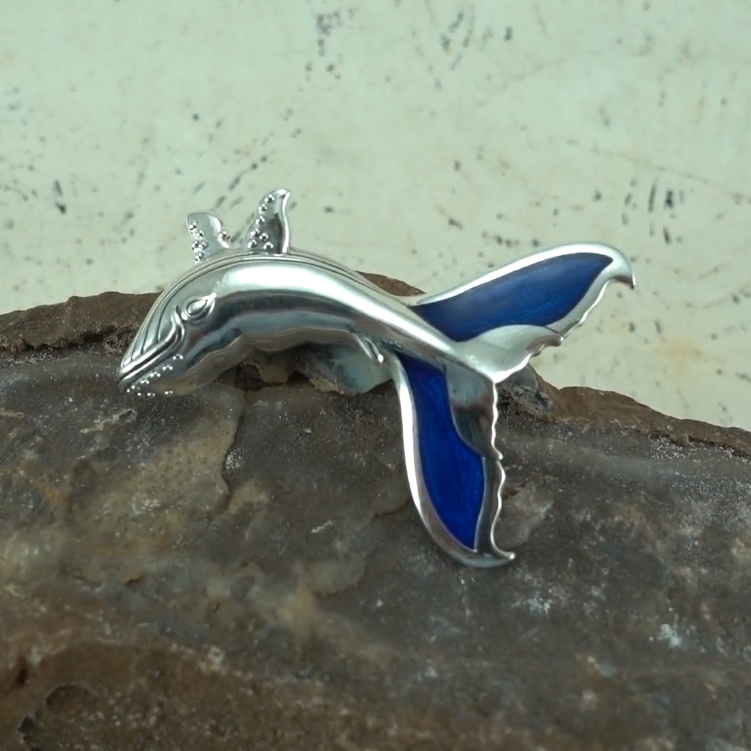 Humpback Whale Tail Sterling Silver Pendant with Enamel TPD5177