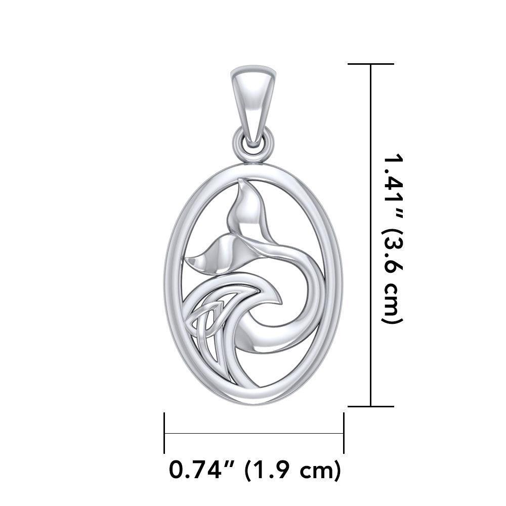 Sterling Silver Oval Whale Tail Pendant with Celtic Wave TPD5186