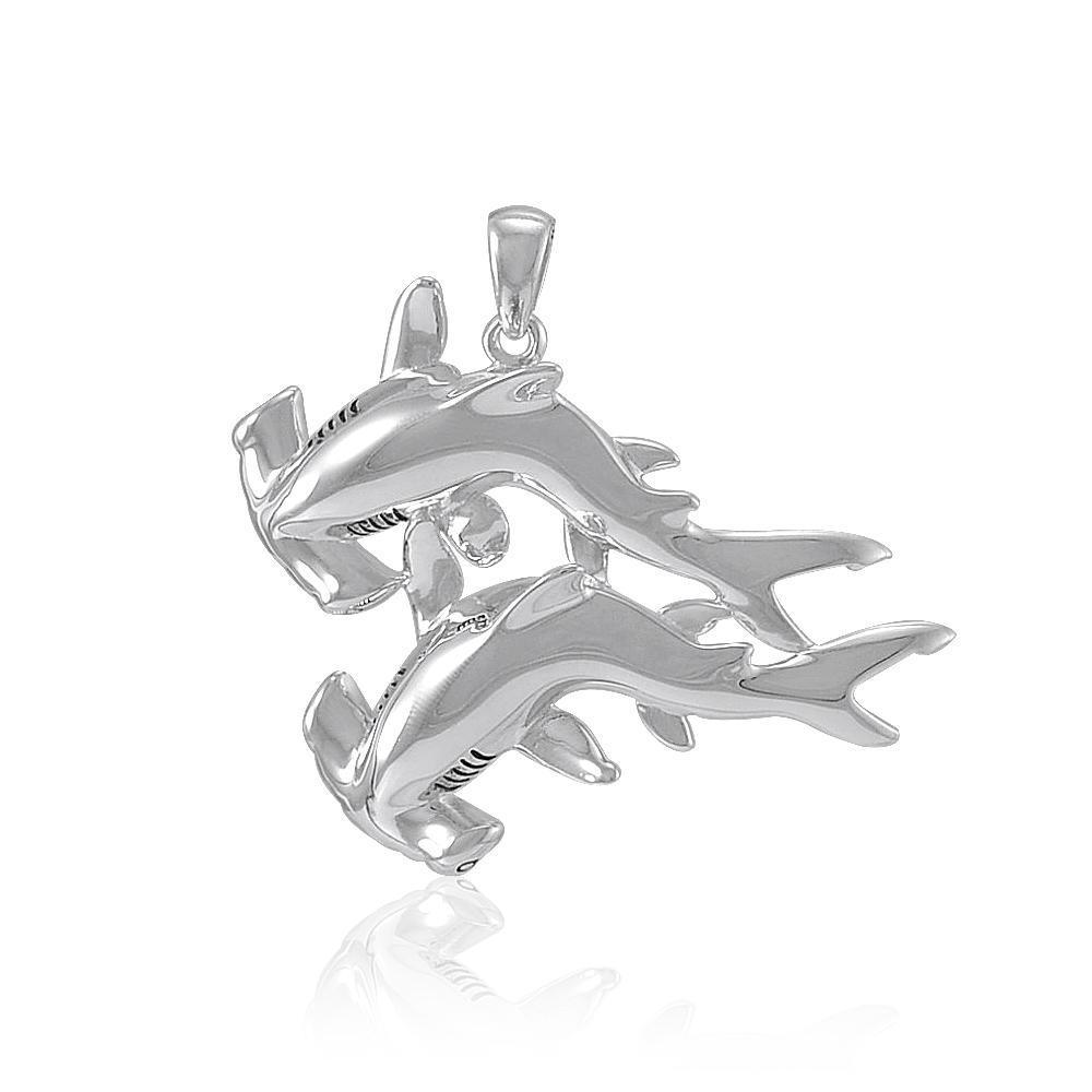 Double Hammerhead Shark Silver Pendant TPD5202