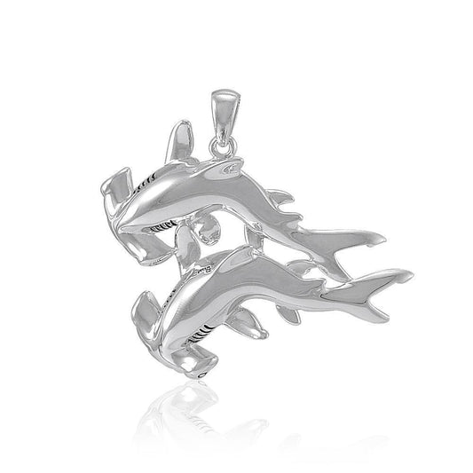 Double Hammerhead Shark Silver Pendant TPD5202