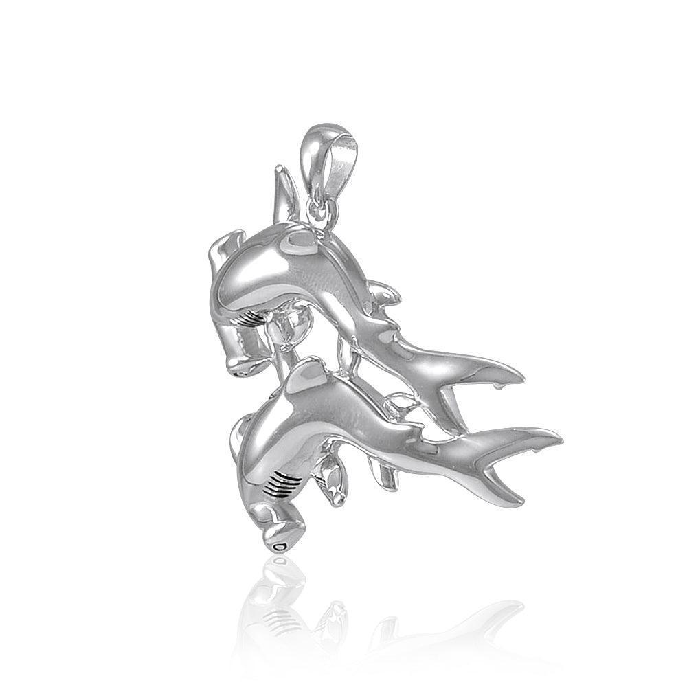 Double Hammerhead Shark Silver Pendant TPD5202