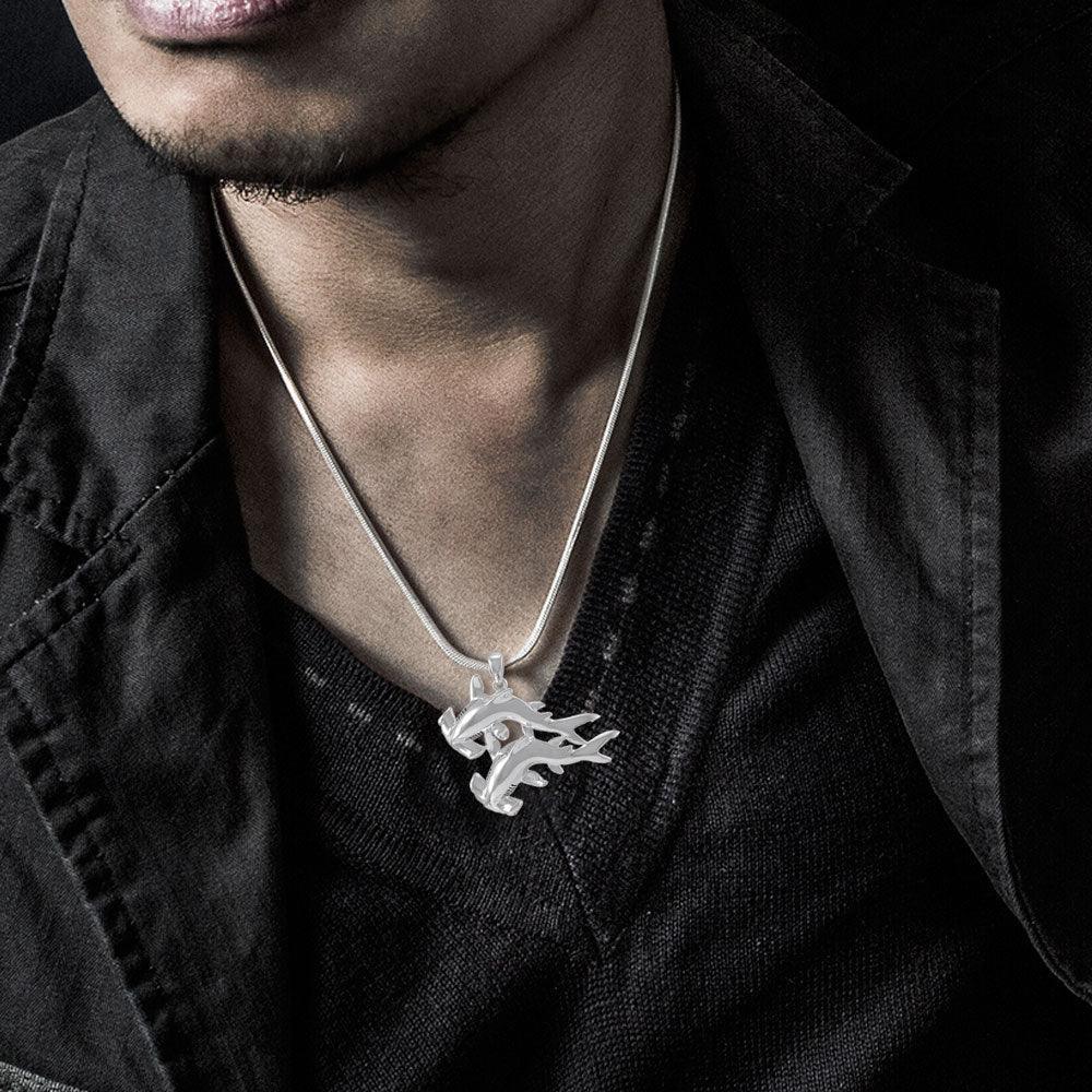 Double Hammerhead Shark Silver Pendant TPD5202