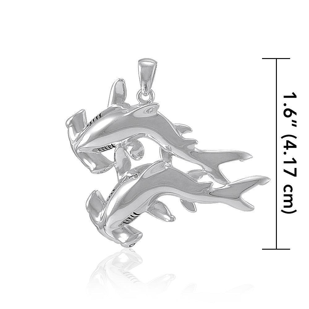 Double Hammerhead Shark Silver Pendant TPD5202