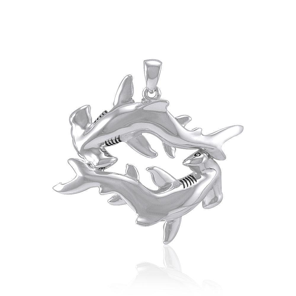 Double Hammerhead Shark Lovers Silver Pendant TPD5203
