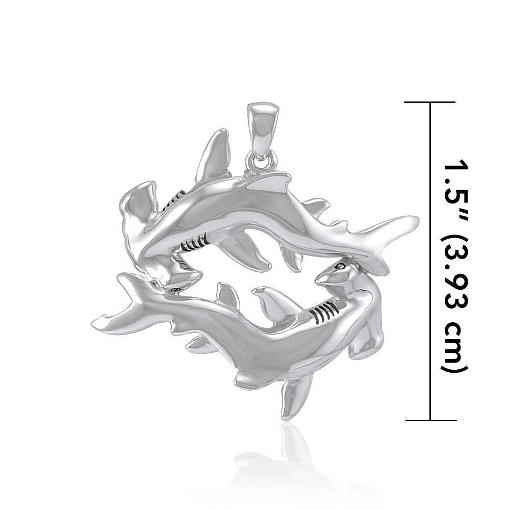 Double Hammerhead Shark Lovers Silver Pendant TPD5203