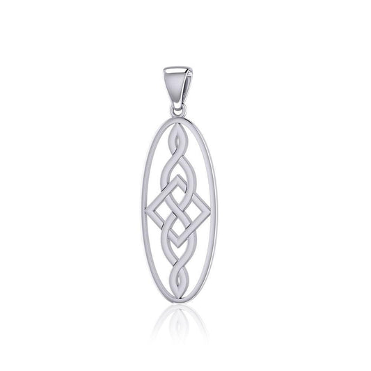Square Celtic Design in Oval Shape Silver Pendant TPD5232