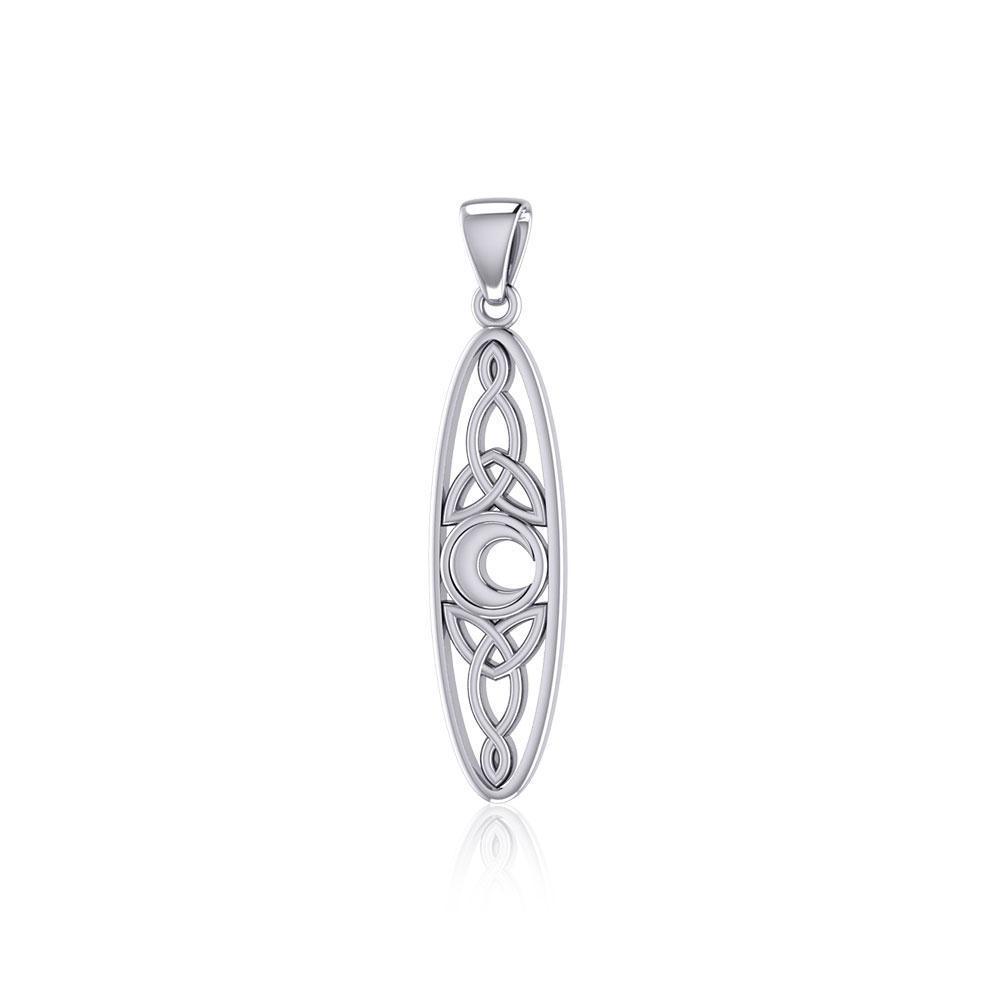 Celtic Trinity Knot and Crescent Moon in Oval Shape Silver Pendant TPD5234
