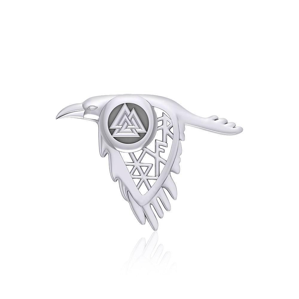 Odin Raven and Spirit Rune Sterling Silver Pendant TPD5239