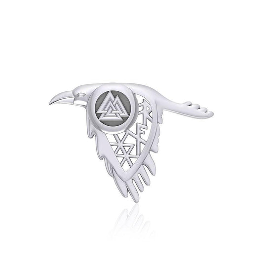 Odin Raven and Spirit Rune Sterling Silver Pendant TPD5239