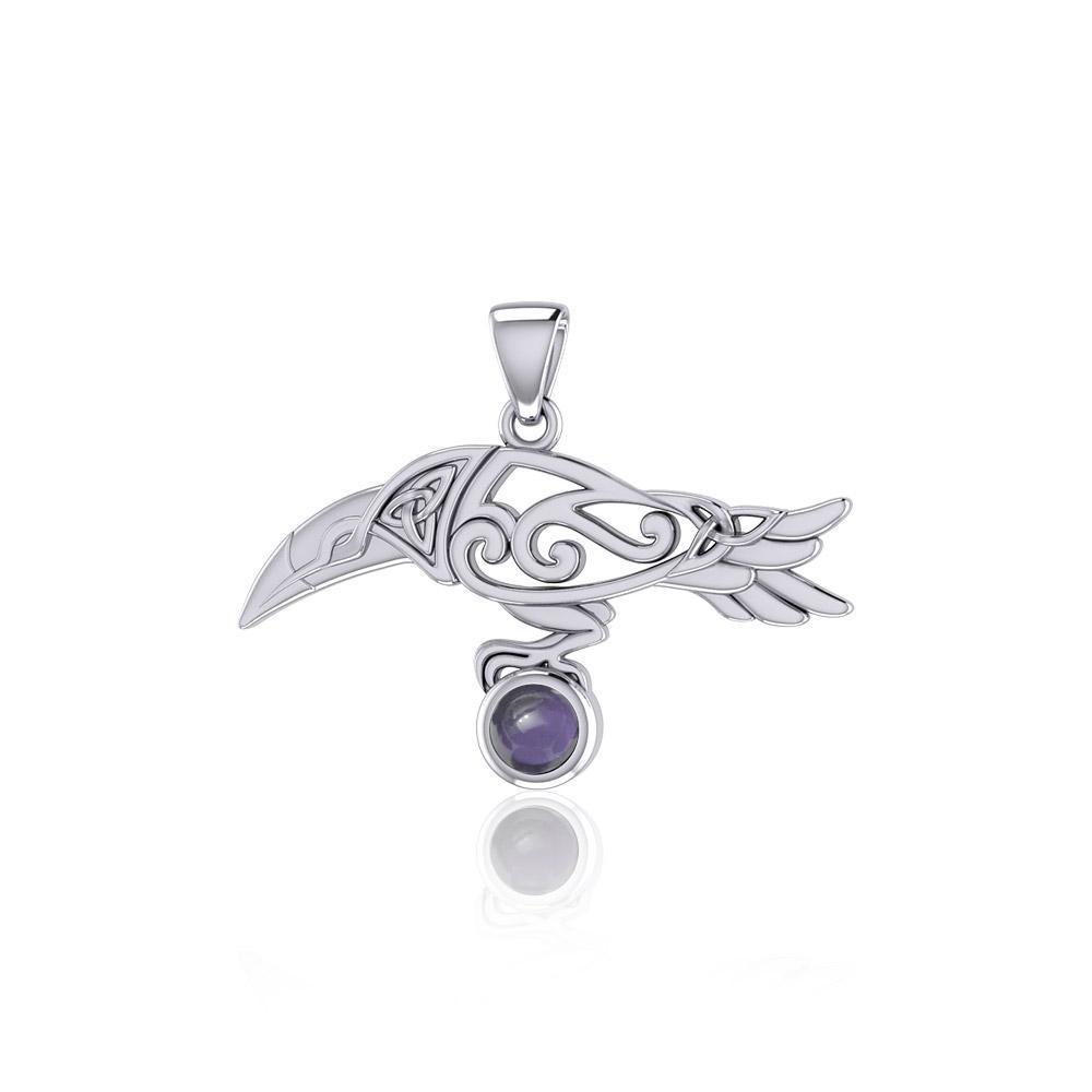Celtic Spirit Raven with Gemstone Silver Pendant TPD5252
