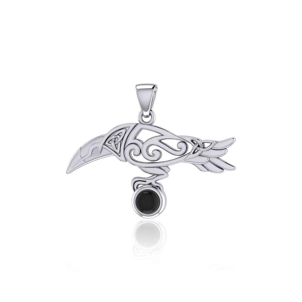 Celtic Spirit Raven with Gemstone Silver Pendant TPD5252