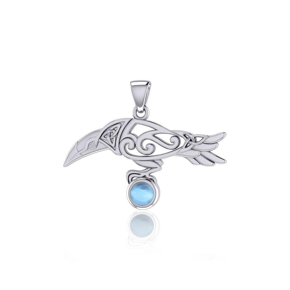 Celtic Spirit Raven with Gemstone Silver Pendant TPD5252
