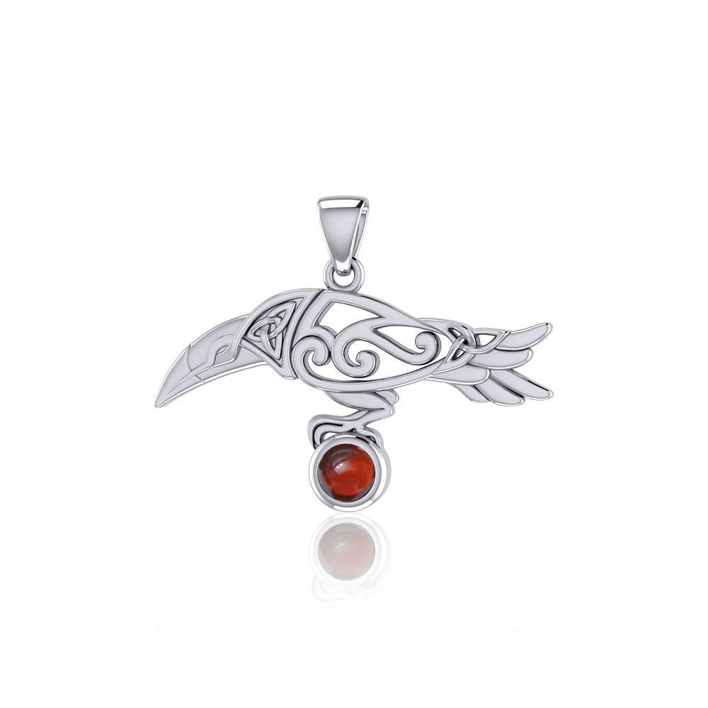 Celtic Spirit Raven with Gemstone Silver Pendant TPD5252